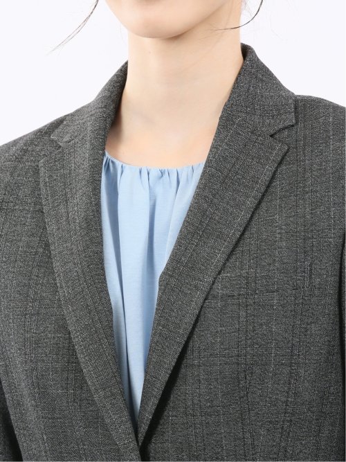 ストレッチウォッシャブル ウール調 1ボタンジャケット チェックグレー(セットアップ可能)