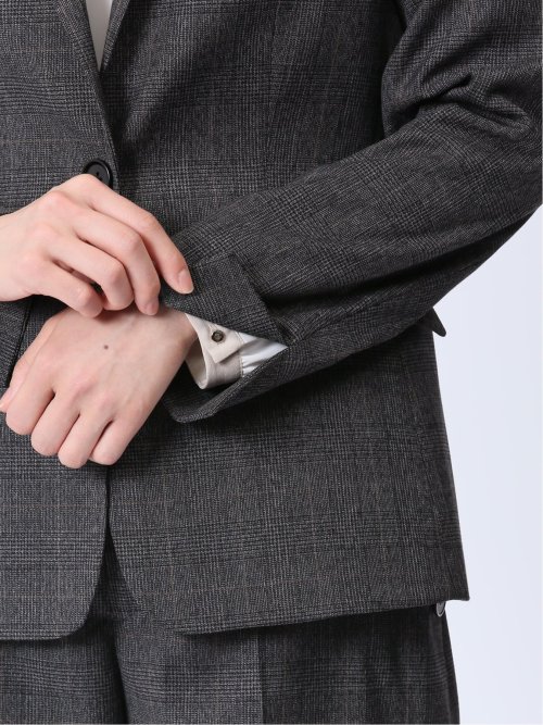 レーヨン混ストレッチ 1ボタンジャケット チェックグレー(セットアップ可能)