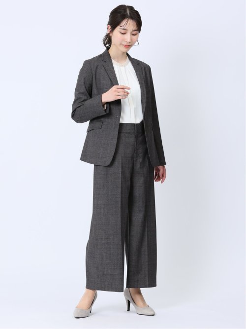 レーヨン混ストレッチ 1ボタンジャケット チェックグレー(セットアップ可能)