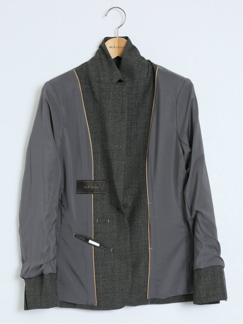 レーヨン混ストレッチ 1ボタンジャケット チェックグレー(セットアップ可能)