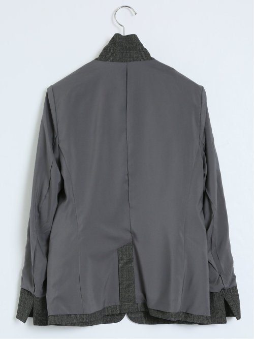 レーヨン混ストレッチ 1ボタンジャケット チェックグレー(セットアップ可能)