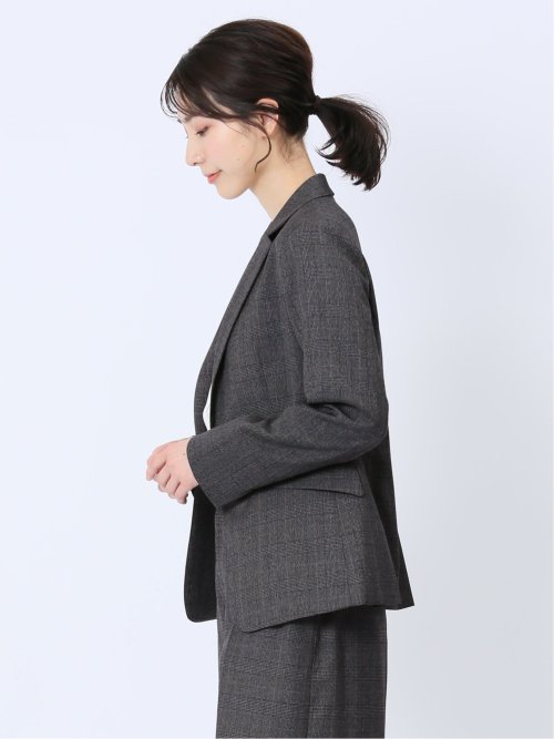 レーヨン混ストレッチ 1ボタンジャケット チェックグレー(セットアップ可能)