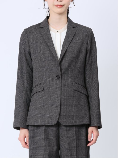 レーヨン混ストレッチ 1ボタンジャケット チェックグレー(セットアップ可能)