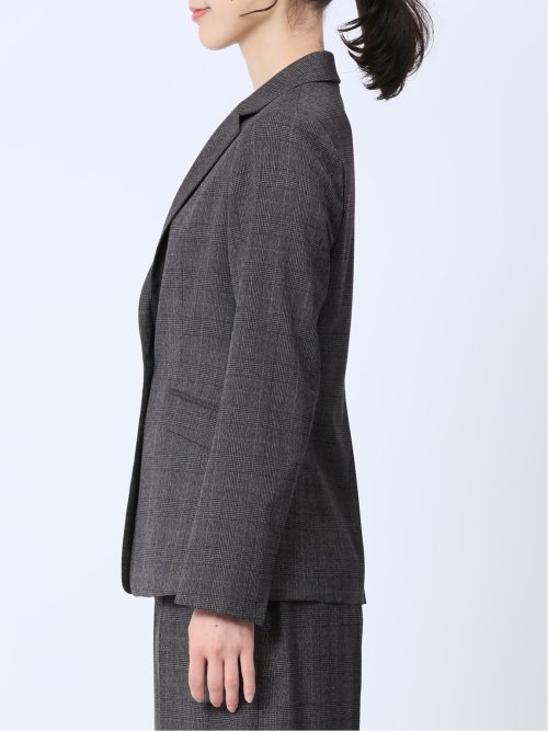 レーヨン混ストレッチ 1ボタンジャケット チェックグレー(セットアップ可能)