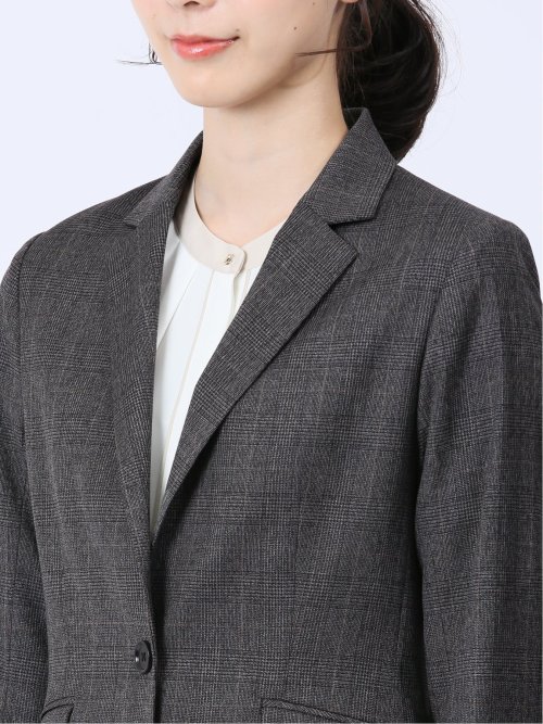 レーヨン混ストレッチ 1ボタンジャケット チェックグレー(セットアップ可能)