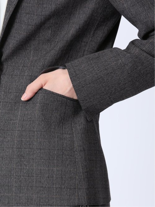 レーヨン混ストレッチ 1ボタンジャケット チェックグレー(セットアップ可能)