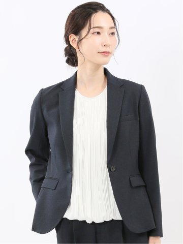 ストレッチウォッシャブル ウール調 1ボタンジャケット ピンヘッド紺(セットアップ可能)