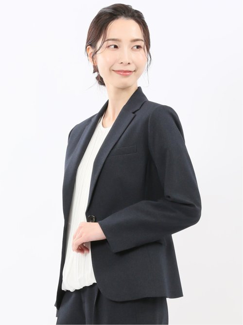 ストレッチウォッシャブル ウール調 1ボタンジャケット ピンヘッド紺(セットアップ可能)