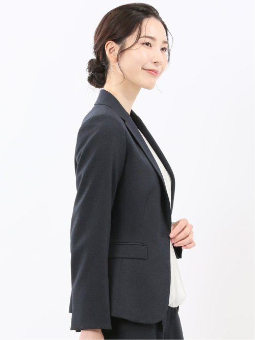 ストレッチウォッシャブル ウール調 1ボタンジャケット ピンヘッド紺(セットアップ可能)