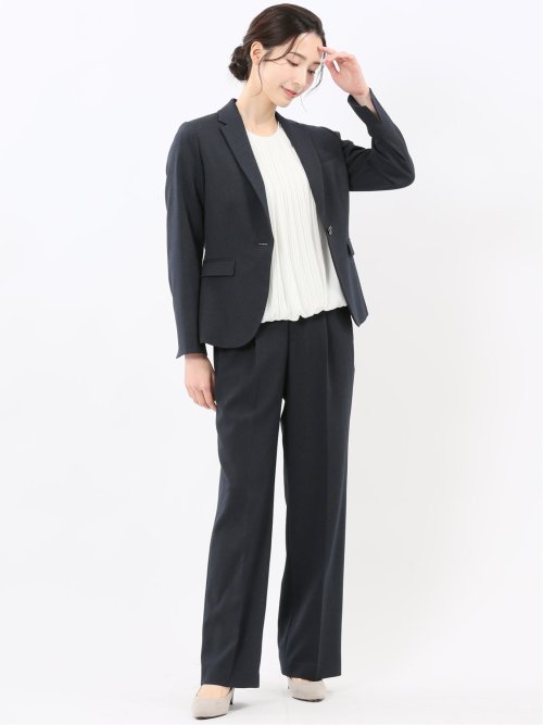 ストレッチウォッシャブル ウール調 1ボタンジャケット ピンヘッド紺(セットアップ可能)