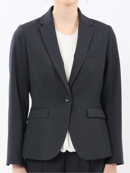 ストレッチウォッシャブル ウール調 1ボタンジャケット ピンヘッド紺(セットアップ可能)