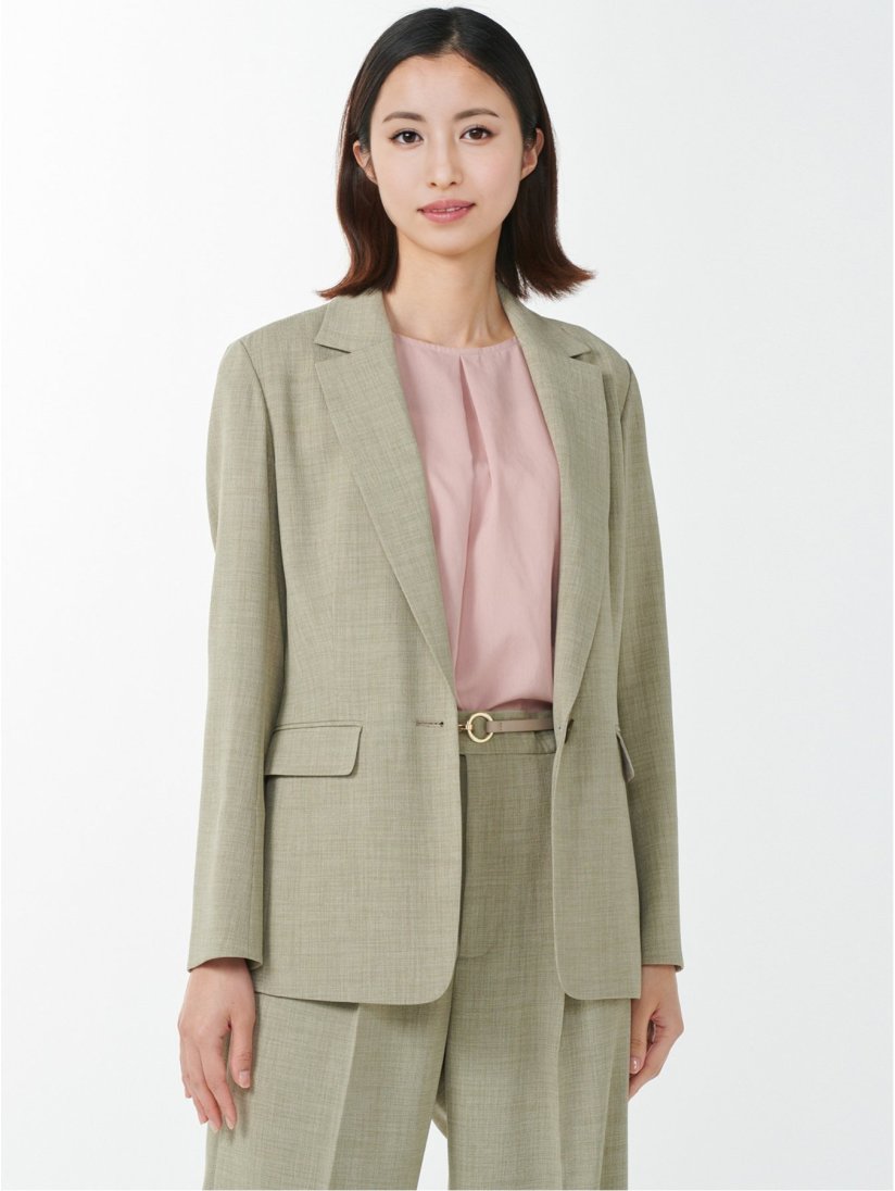 麻調トラベスト 1ボタンジャケット ベージュ(セットアップ可能)(S 33  