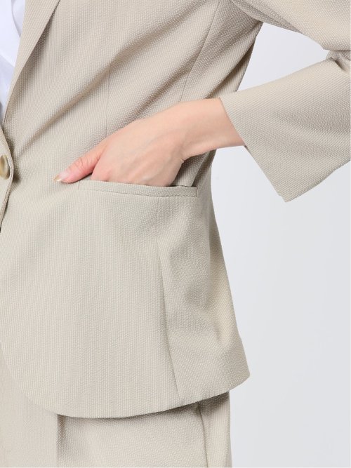 シアサッカー 1ボタン7分袖ジャケット ベージュ(セットアップ可能)