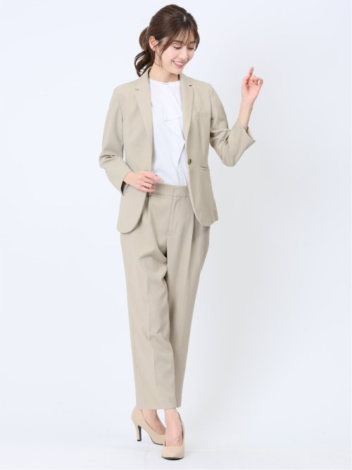 シアサッカー 1ボタン7分袖ジャケット ベージュ(セットアップ可能)