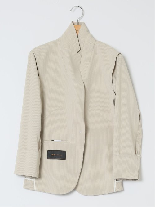 シアサッカー 1ボタン7分袖ジャケット ベージュ(セットアップ可能)