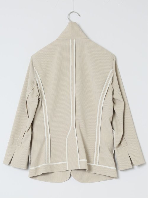 シアサッカー 1ボタン7分袖ジャケット ベージュ(セットアップ可能)