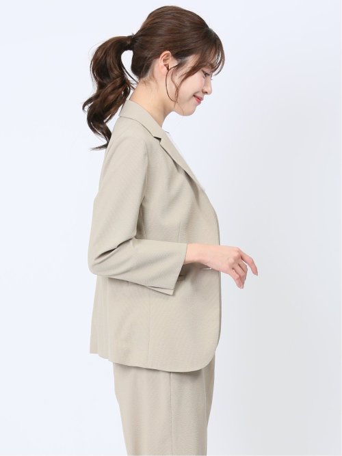 シアサッカー 1ボタン7分袖ジャケット ベージュ(セットアップ可能)