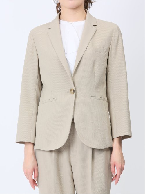 シアサッカー 1ボタン7分袖ジャケット ベージュ(セットアップ可能)