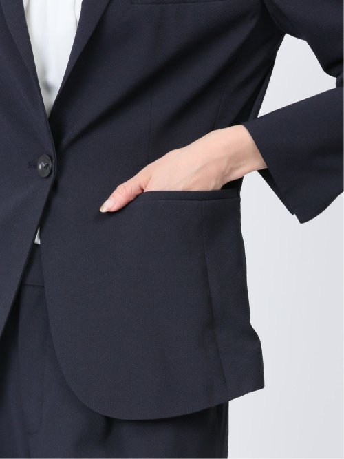 シアサッカー 1ボタン7分袖ジャケット 紺(セットアップ可能)