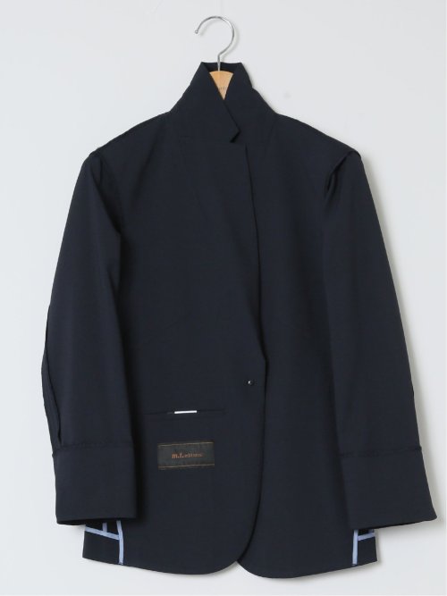 シアサッカー 1ボタン7分袖ジャケット 紺(セットアップ可能)