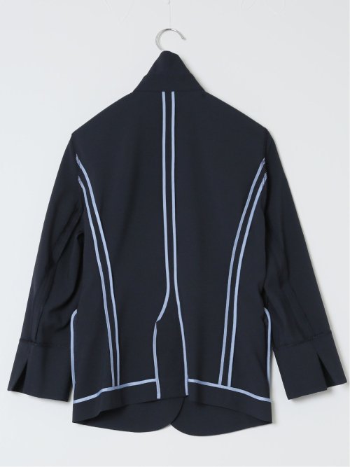 シアサッカー 1ボタン7分袖ジャケット 紺(セットアップ可能)