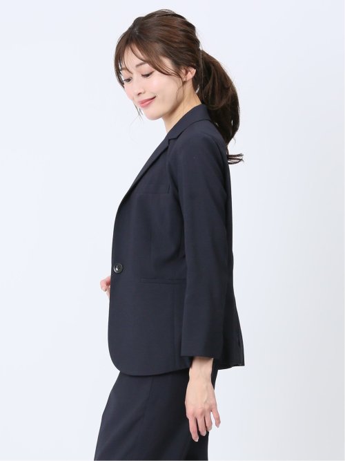 シアサッカー 1ボタン7分袖ジャケット 紺(セットアップ可能)