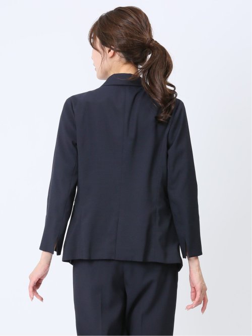 シアサッカー 1ボタン7分袖ジャケット 紺(セットアップ可能)