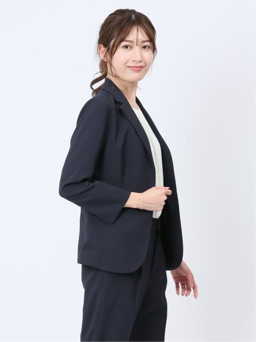 シアサッカー 1ボタン7分袖ジャケット 紺(セットアップ可能)