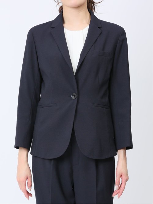 シアサッカー 1ボタン7分袖ジャケット 紺(セットアップ可能)