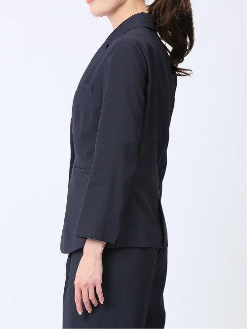 シアサッカー 1ボタン7分袖ジャケット 紺(セットアップ可能)