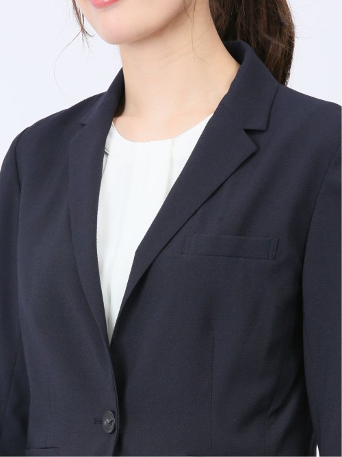 シアサッカー 1ボタン7分袖ジャケット 紺(セットアップ可能)