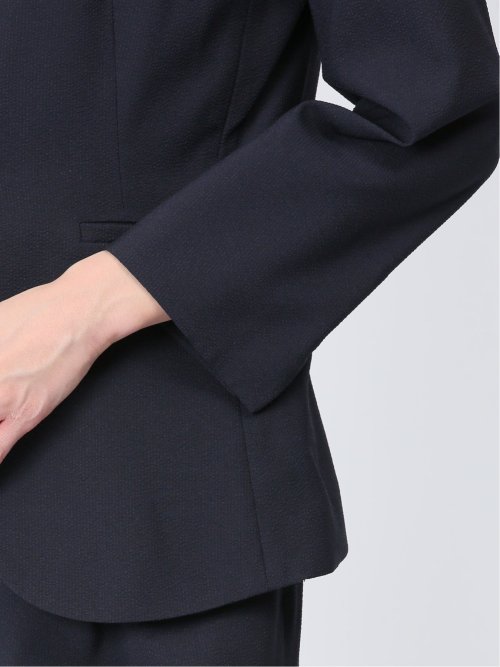 シアサッカー 1ボタン7分袖ジャケット 紺(セットアップ可能)