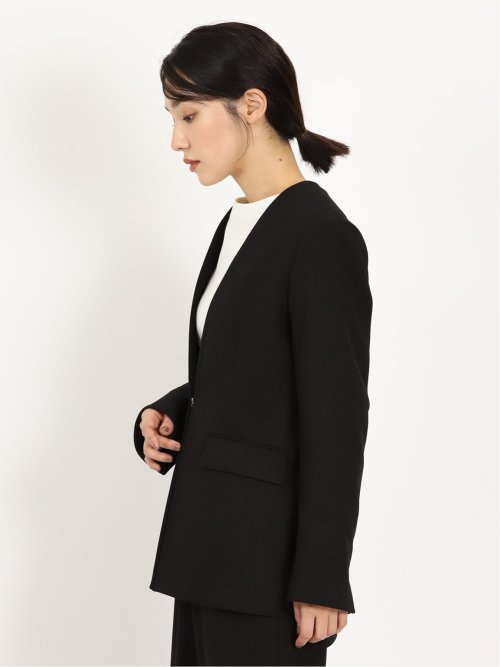 ウーリッシュ カラーレスロングジャケット 黒(セットアップ可能)