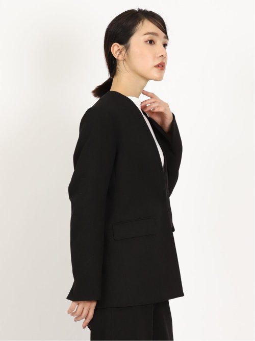 ウーリッシュ カラーレスロングジャケット 黒(セットアップ可能)