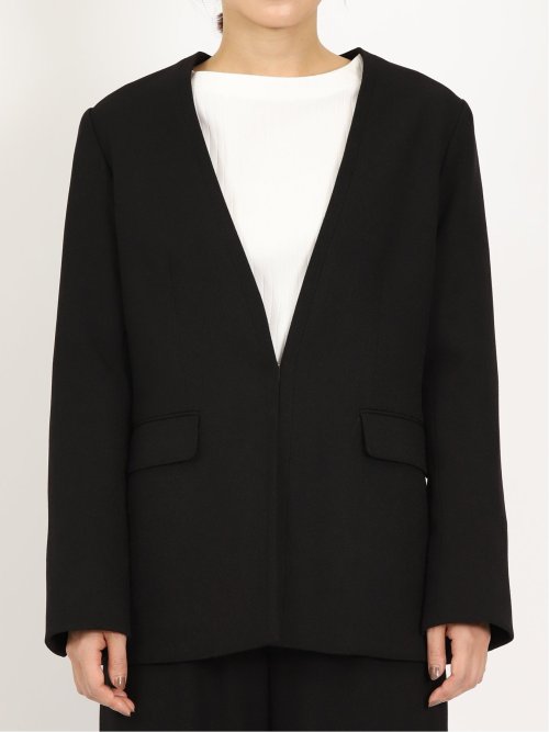 ウーリッシュ カラーレスロングジャケット 黒(セットアップ可能)