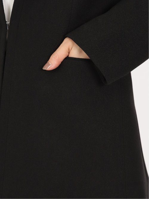 ウーリッシュ カラーレスロングジャケット 黒(セットアップ可能)