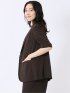 ストレッチ ウォッシャブル 麻調 1ボタン 半袖 ジャケット 茶(セットアップ可能)