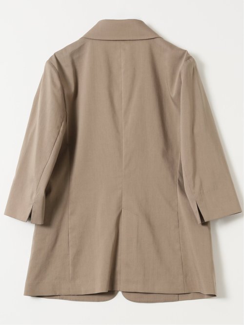 ストレッチ ウォッシャブル リネン混 1ボタン 7分袖 ジャケット 茶(セットアップ可能)