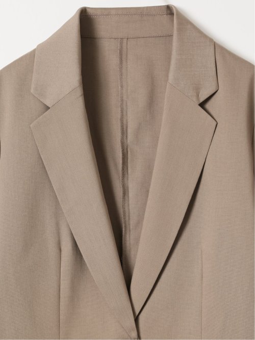 ストレッチ ウォッシャブル リネン混 1ボタン 7分袖 ジャケット 茶(セットアップ可能)