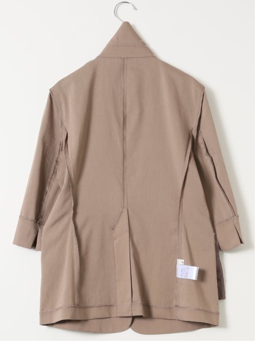 ストレッチ ウォッシャブル リネン混 1ボタン 7分袖 ジャケット 茶(セットアップ可能)
