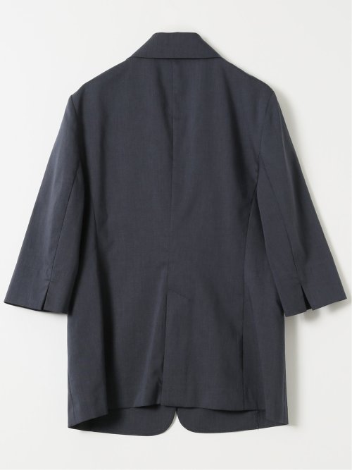 ストレッチ ウォッシャブル リネン混 1ボタン 7分袖 ジャケット 紺(セットアップ可能)