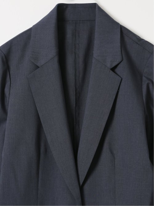 ストレッチ ウォッシャブル リネン混 1ボタン 7分袖 ジャケット 紺(セットアップ可能)