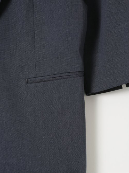 ストレッチ ウォッシャブル リネン混 1ボタン 7分袖 ジャケット 紺(セットアップ可能)