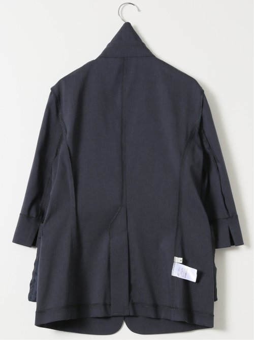 ストレッチ ウォッシャブル リネン混 1ボタン 7分袖 ジャケット 紺(セットアップ可能)