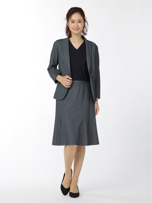 ドビーニット  1ボタン7分袖ジャケット 紺(セットアップ可能)