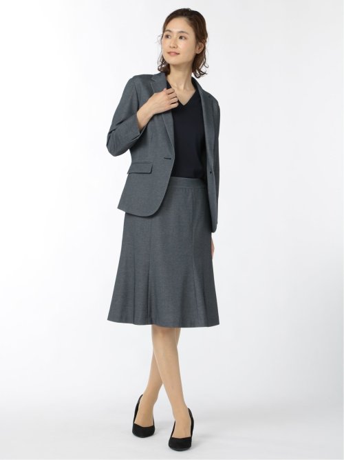 ドビーニット  1ボタン7分袖ジャケット 紺(セットアップ可能)