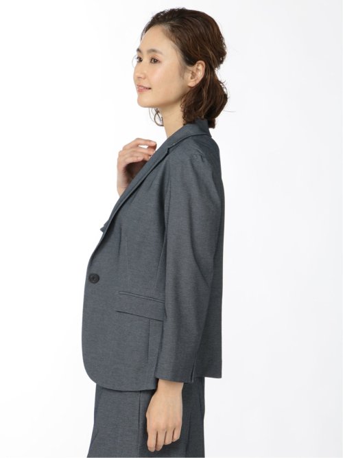 ドビーニット  1ボタン7分袖ジャケット 紺(セットアップ可能)