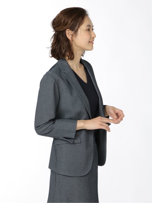 ドビーニット  1ボタン7分袖ジャケット 紺(セットアップ可能)