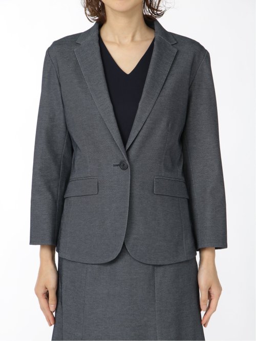 ドビーニット  1ボタン7分袖ジャケット 紺(セットアップ可能)