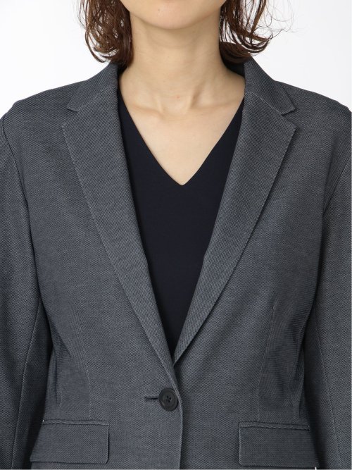 ドビーニット  1ボタン7分袖ジャケット 紺(セットアップ可能)